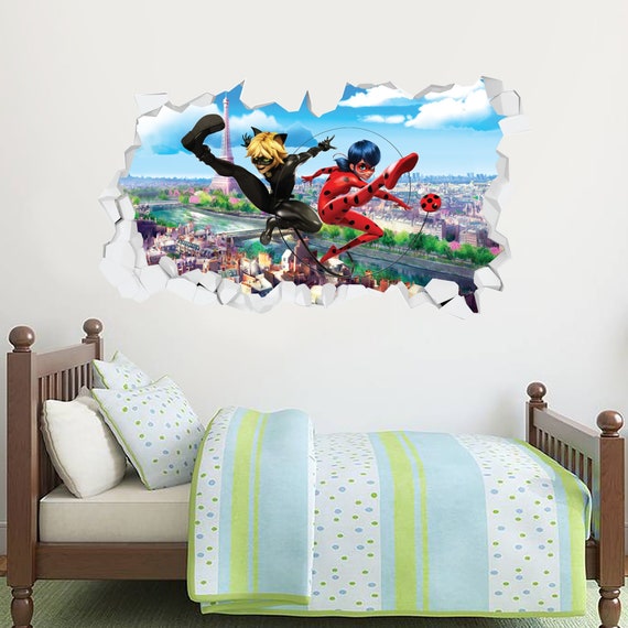 Miraculous Wall Decal Ladybug And Cat Noir Paris Broken Wall