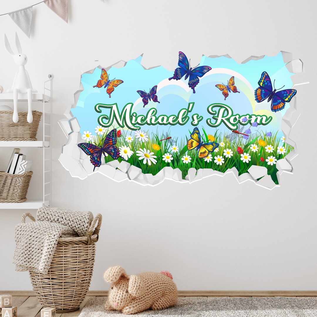 Butterfly Wall Sticker - Broken Wall Personalised Name Decal Art - Etsy
