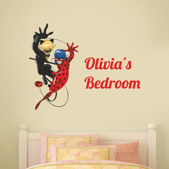 Miraculous Personalised Name Wall Sticker Ladybug And Cat Noir Mir12