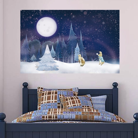 Offizielle Peter Hase Und Benjamin Bunny Vollmond Winter Wandtattoo Wandbild Pb043