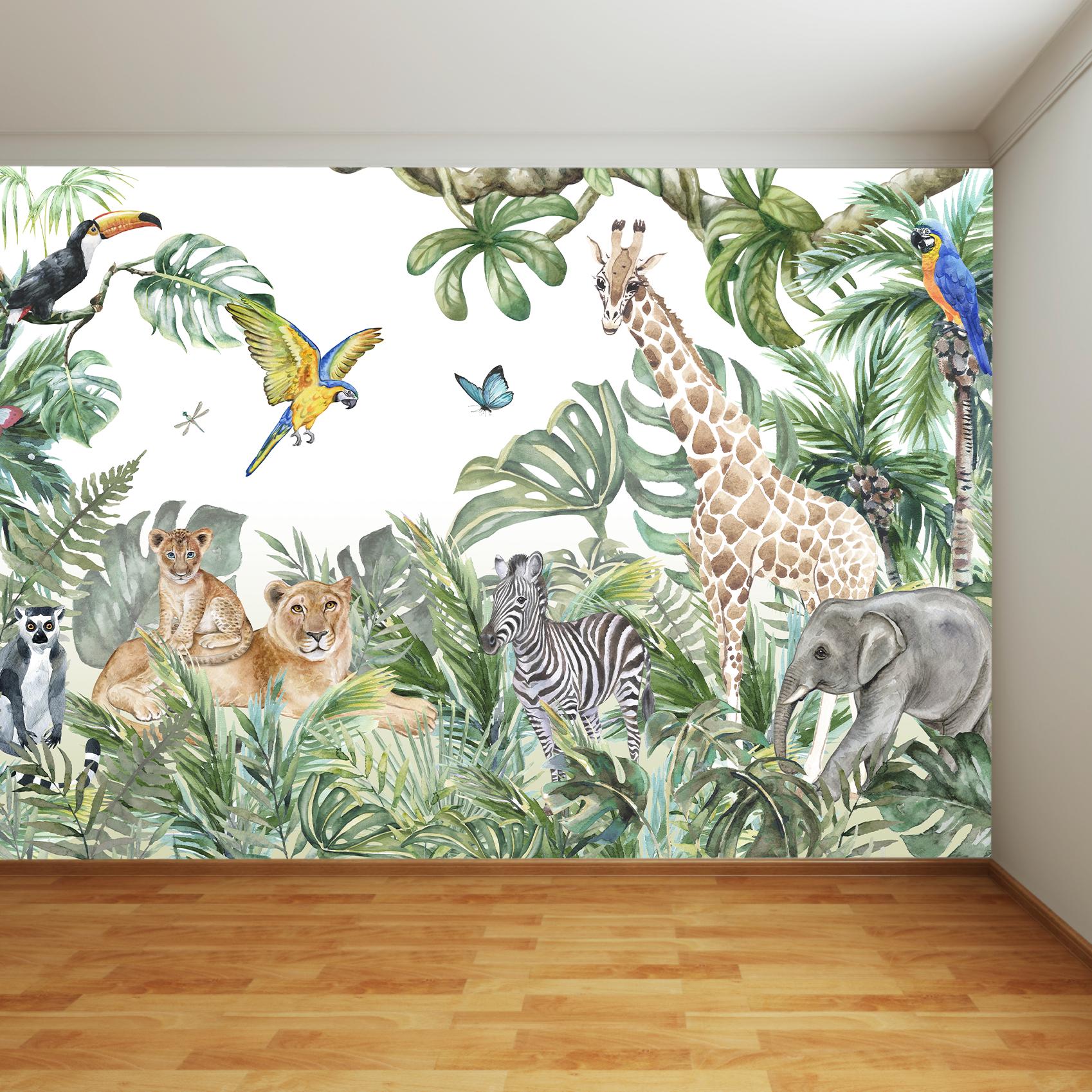 Jungle Full Wall Mural - Animals in the Jungle Wall Art - Etsy