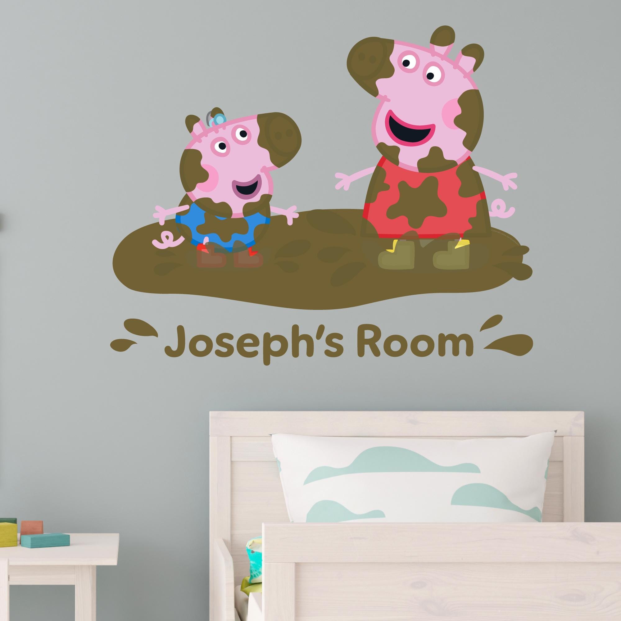 Peppa Pig Wall Sticker - Peppa and George Muddy Puddle Personalised ...