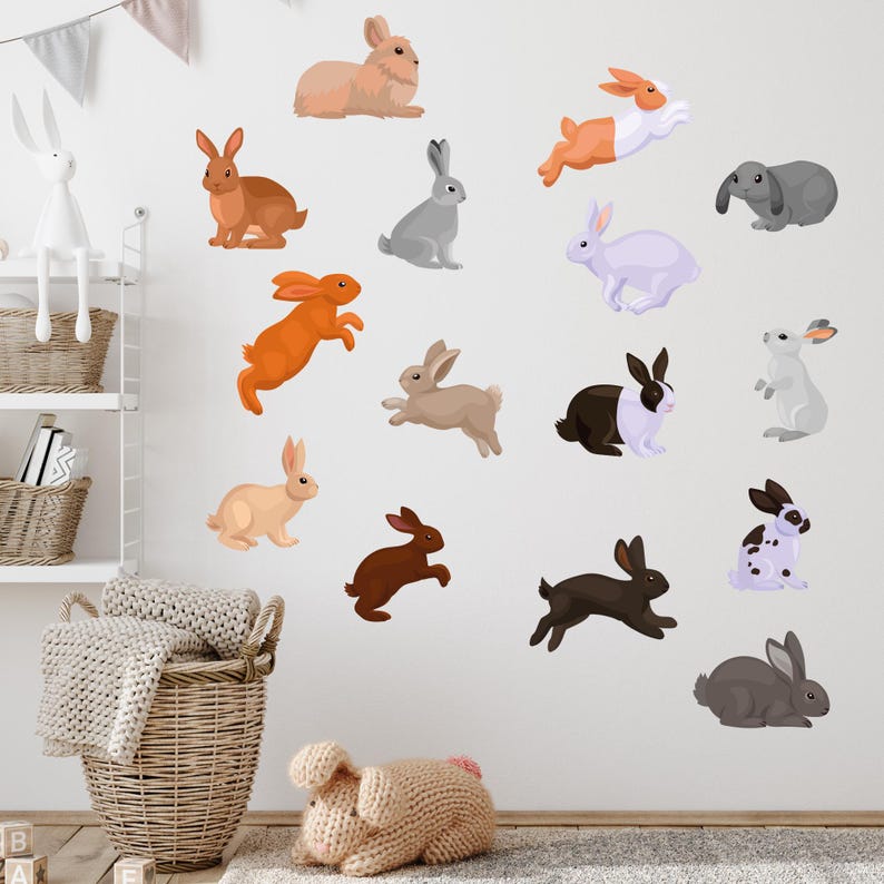 Rabbit Wall Sticker - Rabbit Decal Set Wall Art - Etsy