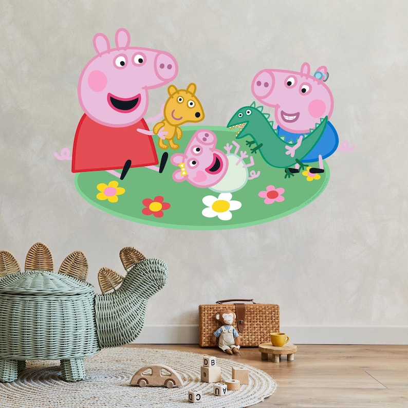 Peppa Pig Wall Sticker - Peppa and George Playing With Baby Evie Wall ...