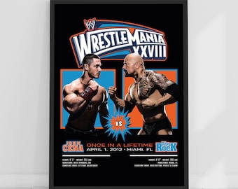 WWE Print - John Cena The Rock WrestleMania Poster Wrestling Wall Art