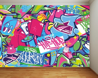 Graffiti Full Wall Mural - Graffiti Collage Wall Art