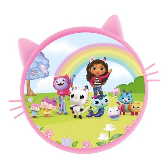 Gabby's Dollhouse Wall Sticker Gabby and Friends Pink Cat Circle Wall Art  Kids Decal 
