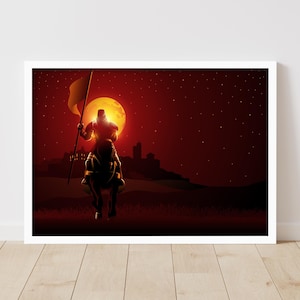 Medieval Wall Art Print - Knight And Sunset Poster