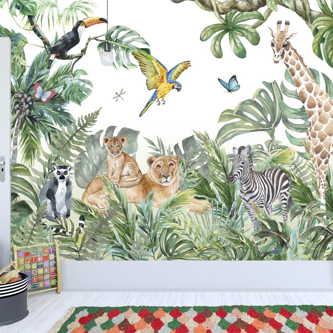 Jungle Full Wall Mural - Animals in the Jungle Wall Art - Etsy