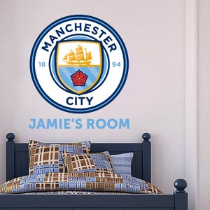 Manchester City Football Club Personalised Name with Badge Bonus Wall Sticker Set zdjęcie 1