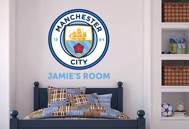 Manchester City Football Club Personalised Name with Badge Bonus Wall Sticker Set image 1