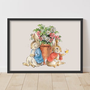 Official Peter Rabbit Print - Flower Pot Wall Art Print