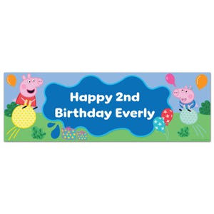 Peppa Pig Birthday - Peppa and George Space Hoppers Personalised Banner Wall Sticker