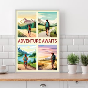 Walking Wall Art Print - Adventure Awaits Hiking Poster