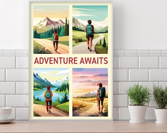 Walking Wall Art Print - Adventure Awaits Hiking Poster