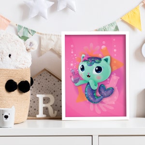 Gabby&#39;s Dollhouse Print - MerCat Pink Poster Kids Wall Art