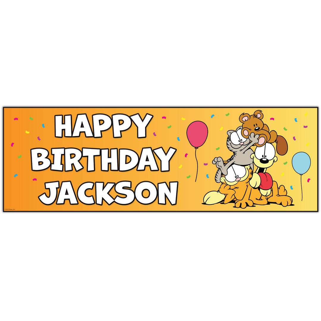 Garfield Birthday - Garfield and Odie Personalised Banner Wall Sticker ...