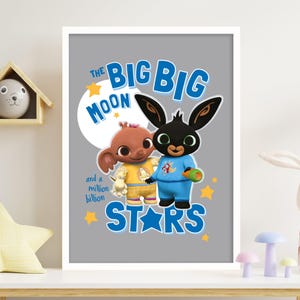Bing Print - Póster de pared con la luna y las estrellas de Bing y Sula en la noche
