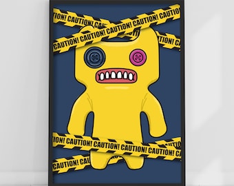 Fuggler Wall Art Print - Indecisive Monster Yellow Caution Poster