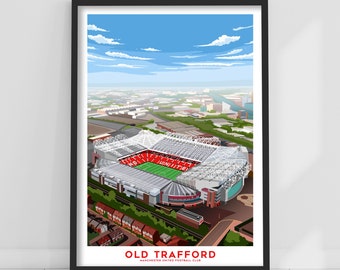 Manchester United FC Print - Old Trafford Aerial Illustration Football Wall Art