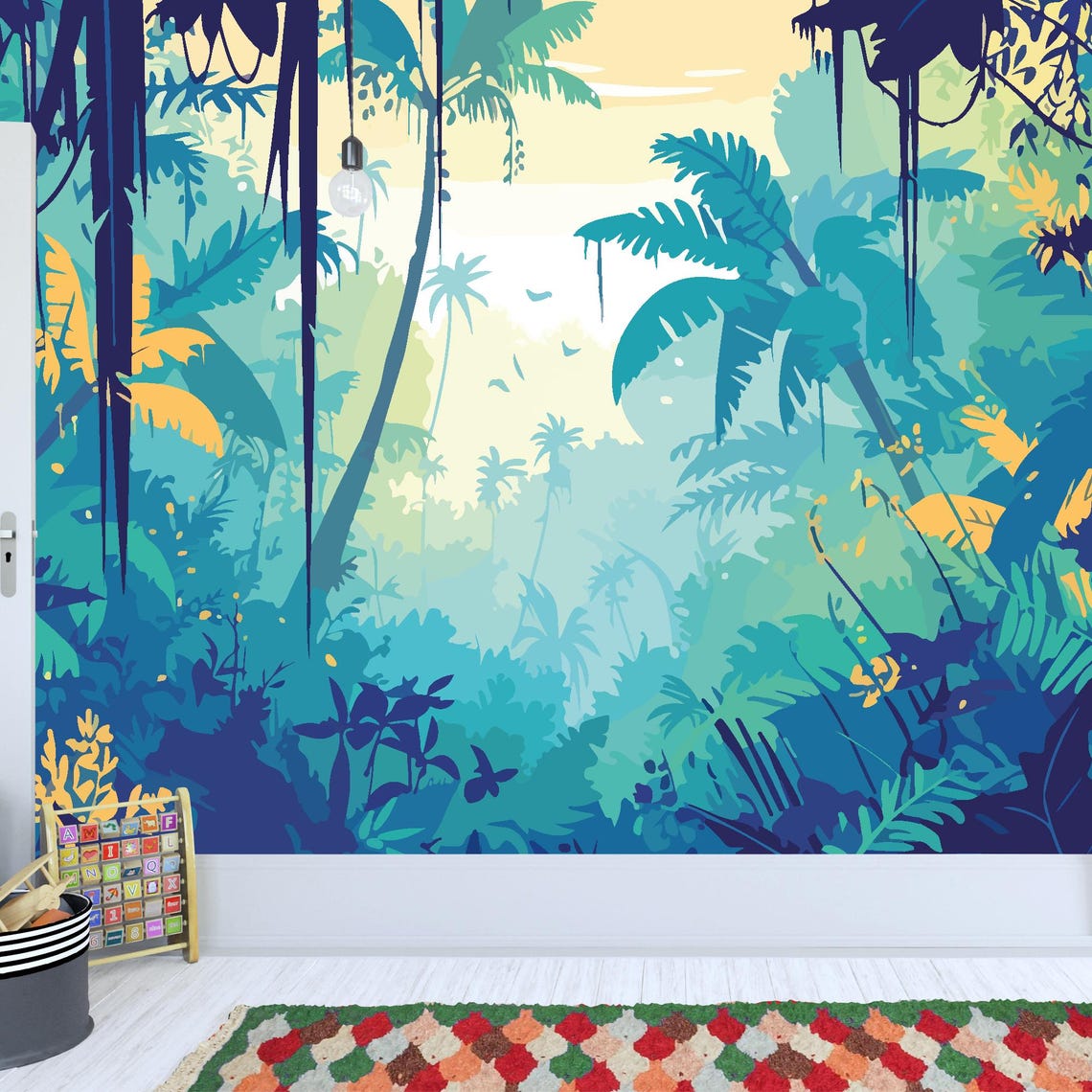 Jungle Full Wall Mural - Jungle at Dusk Wall Art - Etsy