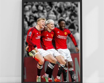 Manchester United FC Print - Trio Goal Celebration Poster Football Wall Art