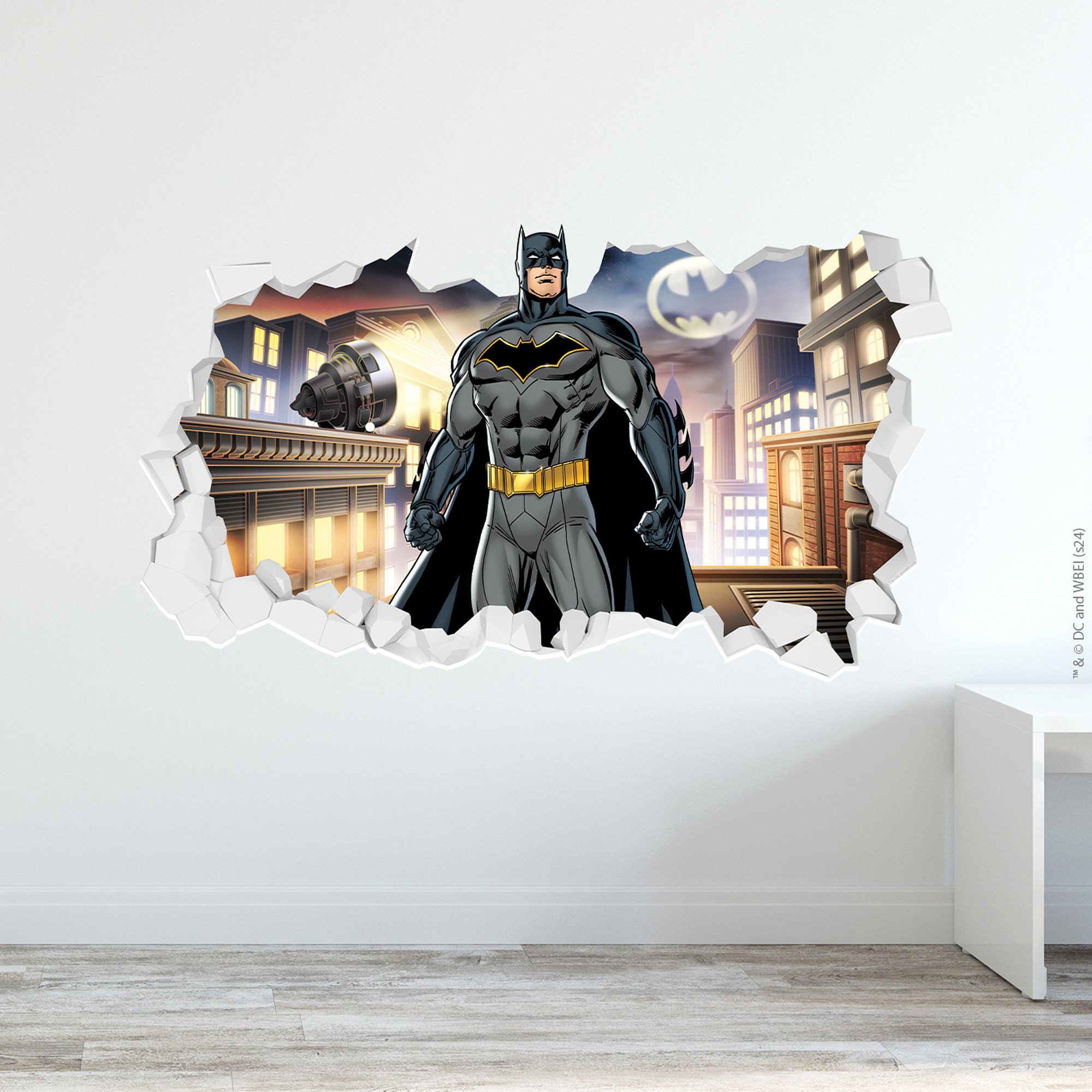 Autocollant mural 3D mur cassé générique Batman Super Man bâtiment