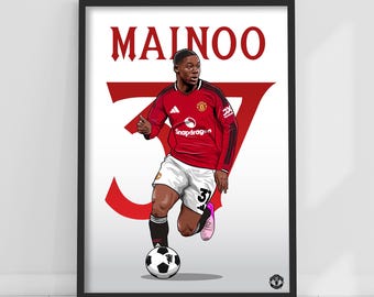 Manchester United FC Print - Mainoo 25/26 Illustration Player Poster Football Wall Art