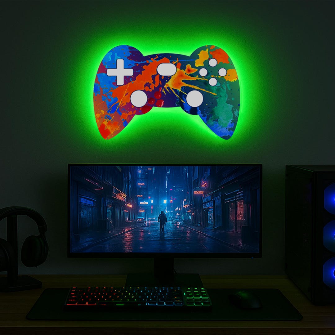 Backlit Game Control Panel Gaming Controller Paint Splatter LED Backlit Wallpop - Etsy