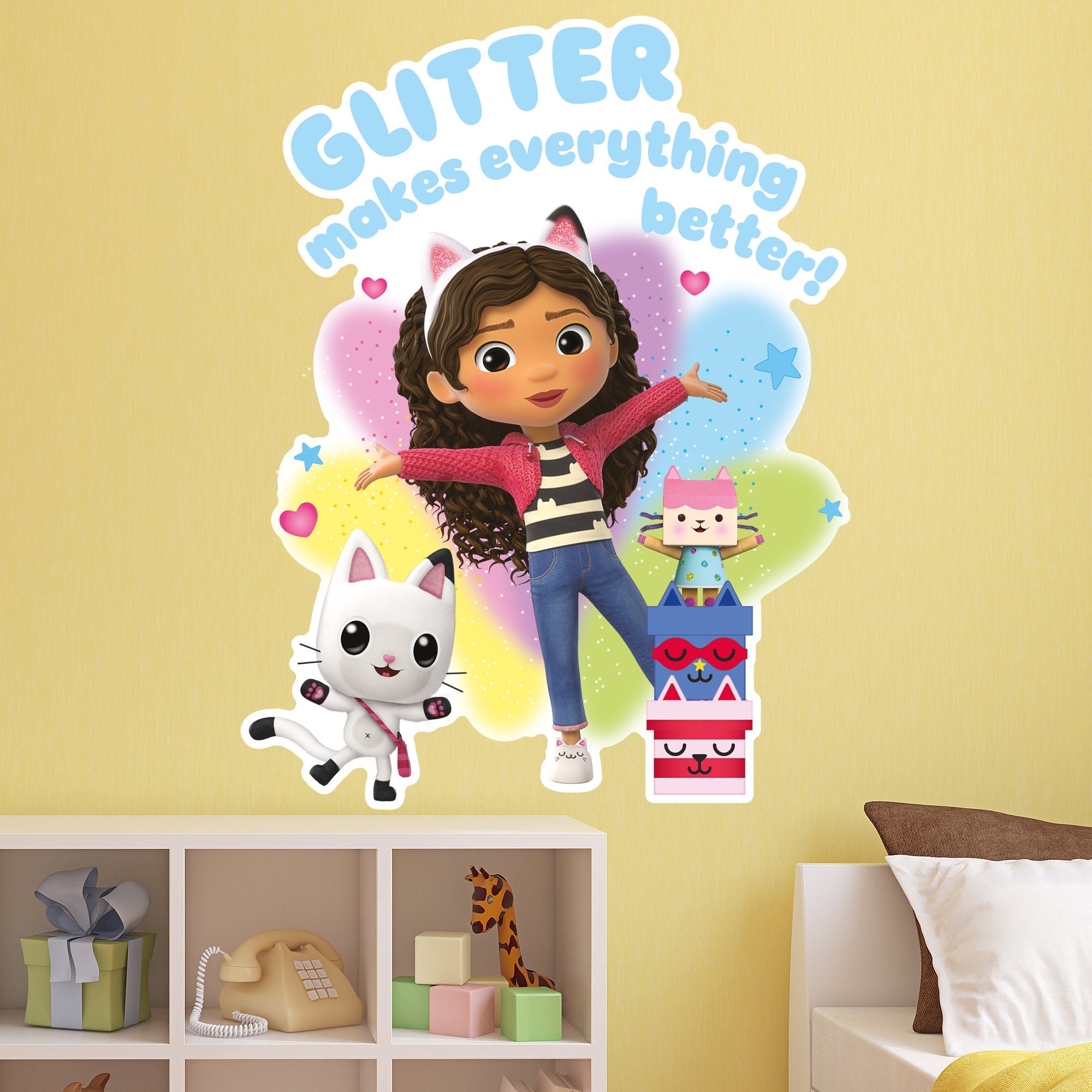 Gabby's Dollhouse Wall Sticker Gabby and Friends Glitter Graphic Wall Art  Kids Decal 