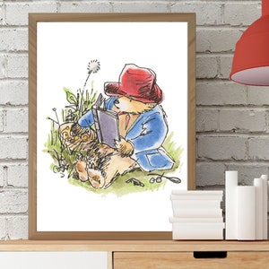 Paddington Bear Classic Print - Reading on Grass Illustration Wall Art Print