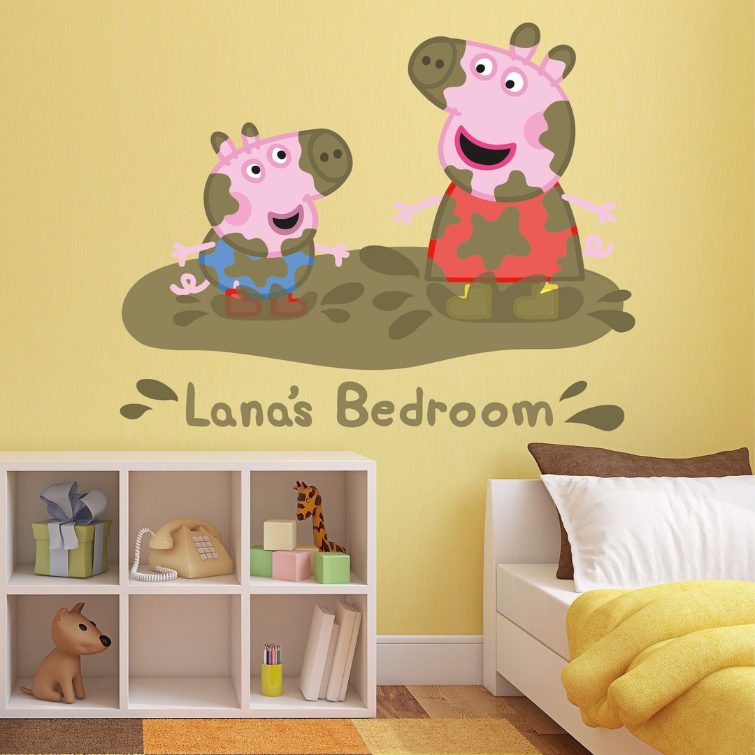 Peppa Pig Wall Sticker - Peppa and George Muddy Puddle Personalised ...