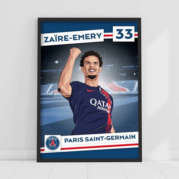 Paris Saint-Germain Print - Zaïre Emery 23-24 Illustration Player PSG Poster Art