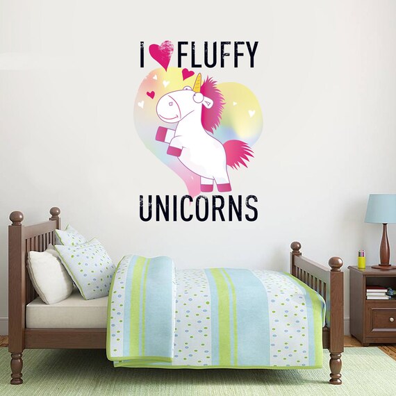 Despicable Me I Love Fluffy Unicorns Wall Sticker Etsy