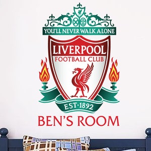 Liverpool Football Club Personalised Name & Crest Wall Decal LFC Wall Sticker Set image 1