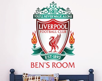 Liverpool Football Club - Adhesivo de pared personalizado con nombre y escudo + juego de adhesivos de pared LFC