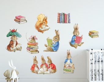 Peter Rabbit Wall Sticker - Peter Rabbit and Friends Reading Books Set Decal Wall Art