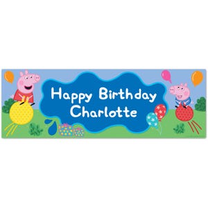 Peppa Pig Birthday - Peppa and George Space Hoppers Personalised Banner Wall Sticker