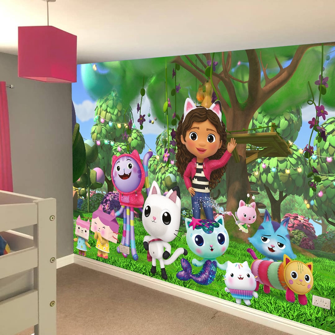 Gabby's Dollhouse Mural Gabby and Friends in Garden Full Wall Mural