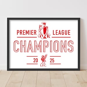 Liverpool FC Print - Premier League Champions 2025 White and Red Poster LFC Wall Art
