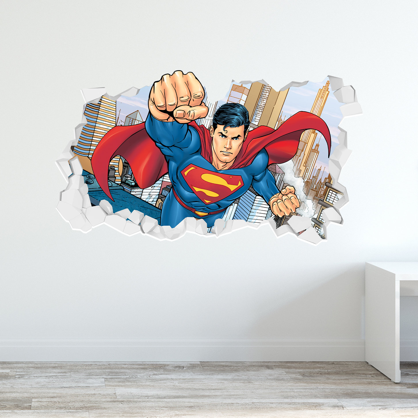 スーパーマン ウォールステッカー - 壊れた壁を飛び越える DC スーパー