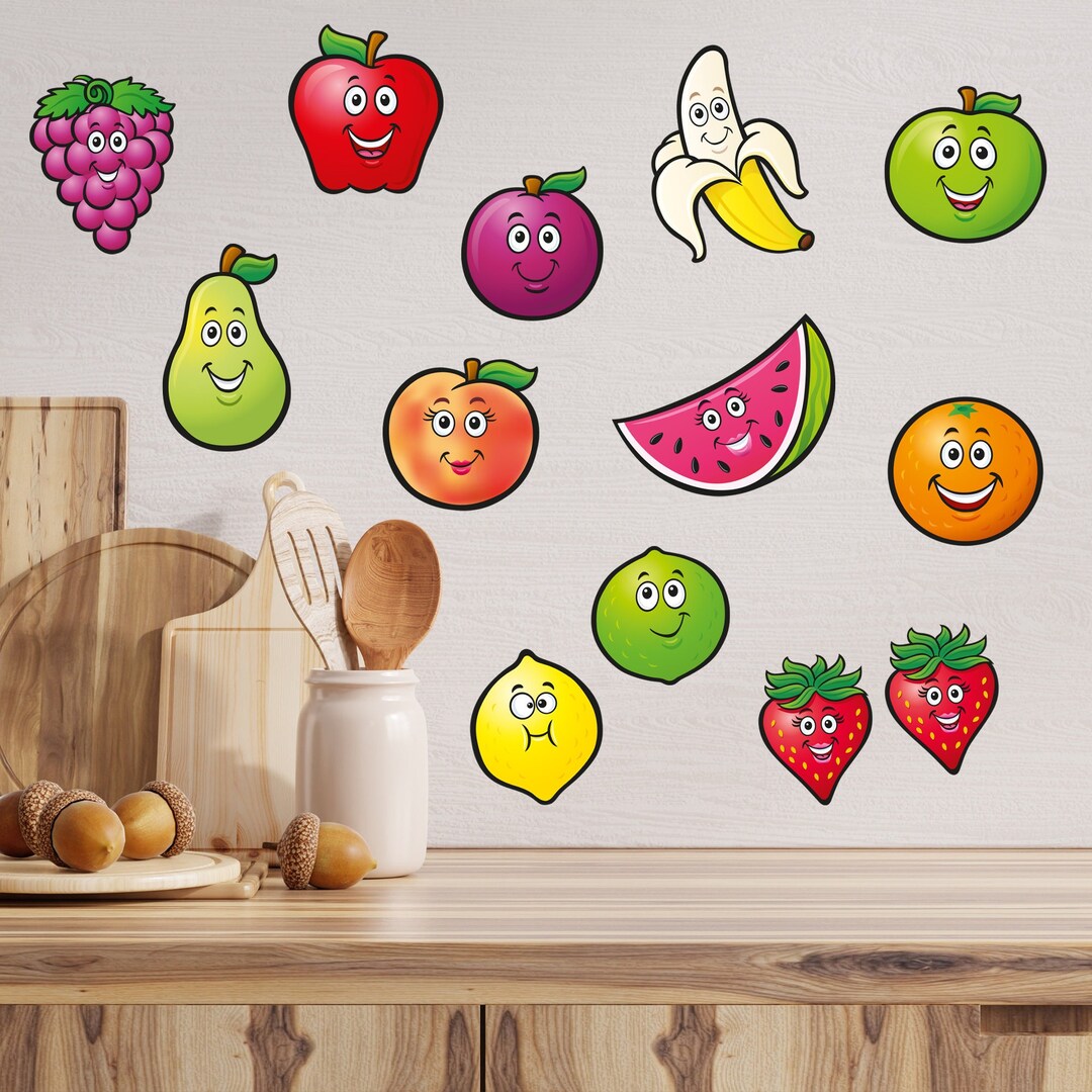 Kitchen Wall Sticker Smiley Face Fruit Set Wall Decal Art Etsy