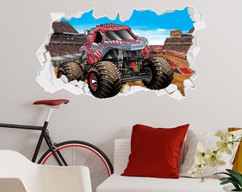 Monster Jam Wall Sticker - ThunderROARus Driving Through Broken Wall Decal Art