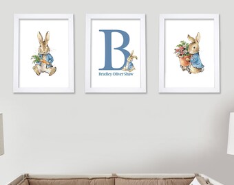 Official Peter Rabbit Prints - Carrot and Flower Personalised Letter and Name Set of 3 Prints
