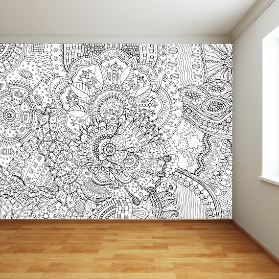 Mandala Wall Mural Black and White Mandala Pattern Doodle Full Wall Mural Art Etsy Canada