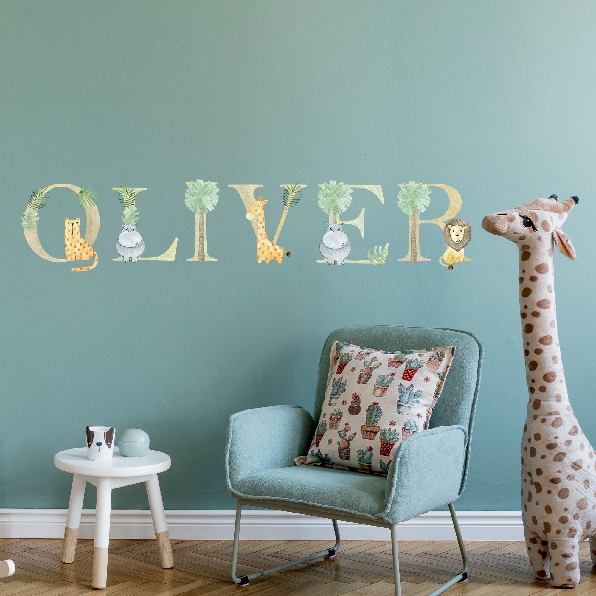 Watercolour Jungle Animal Wall Sticker - Animals on A-Z Letters ...