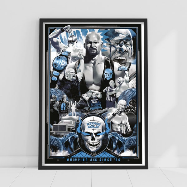 Wwe Print Stone Cold Steve Austin Collage Poster Wrestling Wall Art Etsy