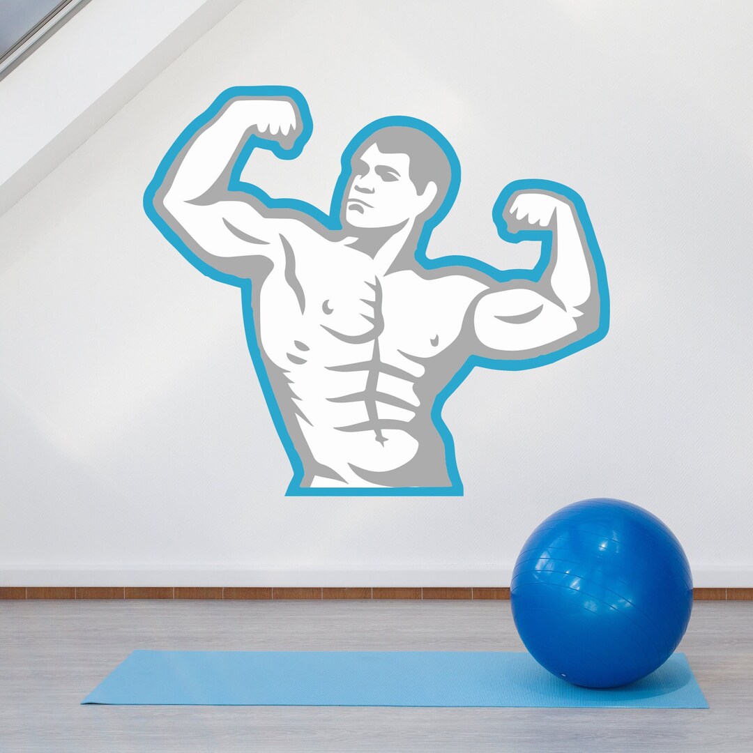 Gym Wall Sticker Bodybuilder Flexing Silhouette Wall Decal Etsy