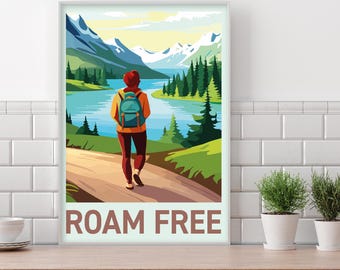 Walking Wall Art Print - Roam Free Hiking Poster
