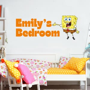 SpongeBob Wall Sticker - SpongeBob Pointing at Personalised Name Decal Wall Art